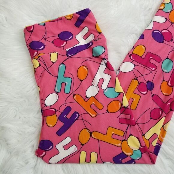 NWOT Lularoe TC Pink 4th Birthday Balloon Leggings - Picture 2 of 6